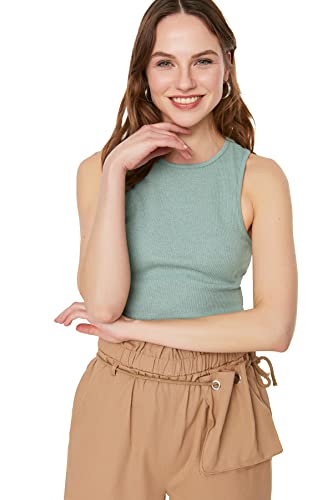 Trendyol Damen Dumbbell Collar Piping Crop Knitted Athlete T Shirt, Mint, M EU von TRENDYOL