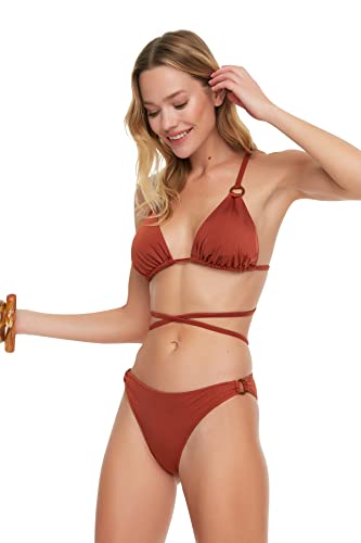 Trendyol Damen Accessory Detailed Six Bikini Bottoms, Brown, 36 EU von TRENDYOL