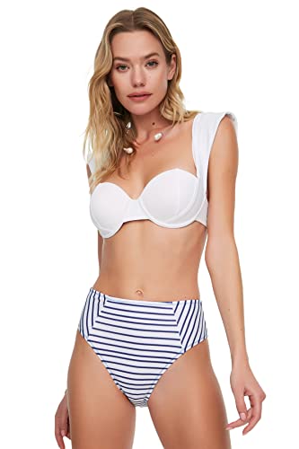 Trendyol Damen Striped High Waist Bikini Bottoms, Navy, 42 EU von TRENDYOL