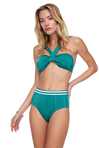 Trendyol Damen Reifen Detaillierter Hoher Taillenbikini Sechs Bikini Bottoms, Emerald Green, 42 EU von TRENDYOL