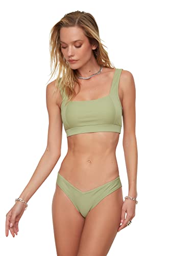 TRENDYOL Damen Texturierte V-Schnitte Sechs Bikini Bottoms, Khaki, 34 von TRENDYOL