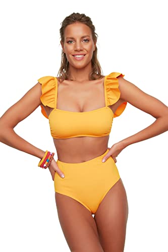 Trendyol Women's Strukturierte Tasse genäht Bikini Bottoms, Orange, 42 von TRENDYOL