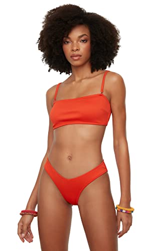 TRENDYOL Damen Textured V-neck Bikini Bottoms, Brick, 38 EU von TRENDYOL