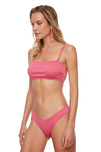 Trendyol Damen Strukturierter V-schnitt Bikini Bottoms, Rosa, 40 EU von TRENDYOL