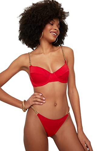 Trendyol Damen Taille, Normale Trotter-Bikinihose Bademode, rot, 36 von TRENDYOL