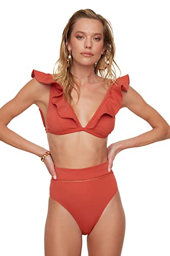 TRENDYOL Damen Axusar Striped Detailed Six Bikini Bottoms, Cinnamon, 40 EU von TRENDYOL