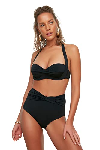 Trendyol Damen Knoten mit Detaillierten Hohen Taillenbikini Bikini Bottoms, Schwarz, 34 EU von TRENDYOL