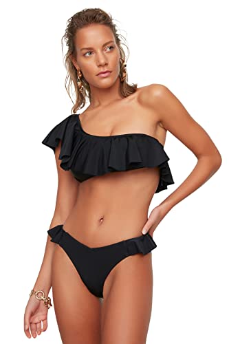 TRENDYOL Damen Ausschnitt Detaillierter Hoher Taillenbikini Sechs Bikini Bottoms, Schwarz, 36 EU von TRENDYOL