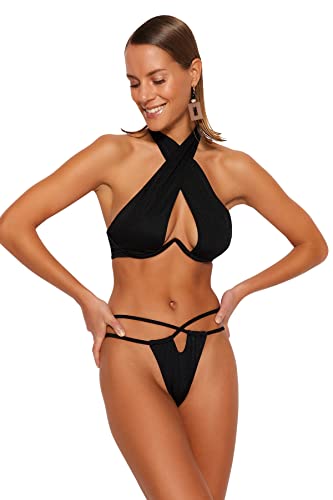 TRENDYOL Damen Bikinihose mit normaler Taille und hohem Bein Bademode, Schwarz, 40 von TRENDYOL