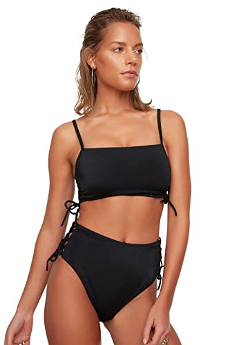 TRENDYOL Damen Verknüpfung Detaillierter Hoher Taillenbikini Sechs Bikini Bottoms Contemporary, Schwarz, 38 von TRENDYOL