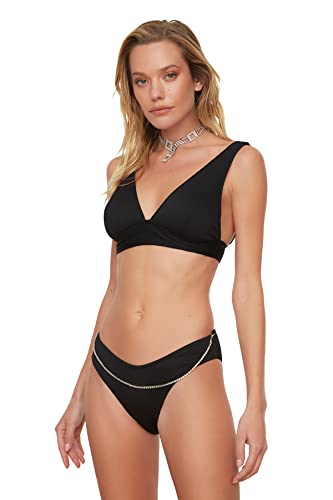 Trendyol Damen Textured Waist Chain, Detailed Bikini Bottoms, Schwarz, 40 EU von TRENDYOL