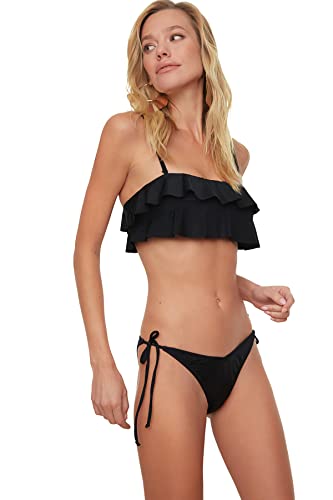 Trendyol Damen Kordelzug Verbunden V Schneiden mit Niedriger Taille Sechs Bikini Bottoms, Schwarz, 42 EU von TRENDYOL