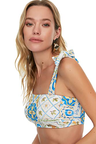 Trendyol Damen Patterned Connections, Detailed Bikini Top, Blau, 34 EU von TRENDYOL