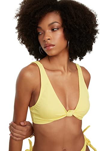 Trendyol Damen Textured Knot Detailed Bikini Top, Gelb, 42 EU von TRENDYOL