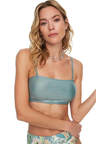 Trendyol Damen Matte Leather Look Strapless Bikini Top, Gray, 36 EU von TRENDYOL