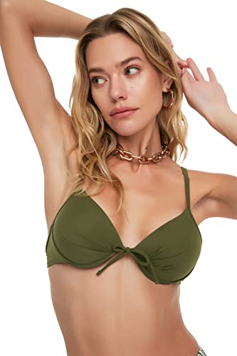 Trendyol Damen Bow Detailed Push-up Bikini Top, Khaki, 38 EU von TRENDYOL