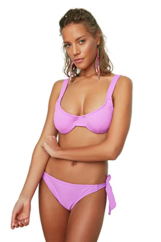 Trendyol Damen Textured Balenic Bikini Top, Lila, 44 EU von TRENDYOL