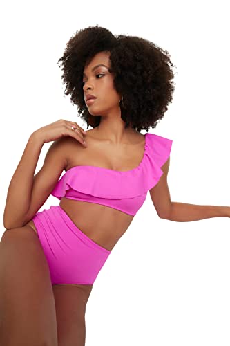 Trendyol Damen Eine Schulterbikini-oberseite des Schwungrades Bikini Top, Rosa, 40 EU von TRENDYOL