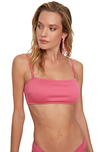 Trendyol Damen Textured Bandeau Bikini Top, Rosa, 42 EU von TRENDYOL