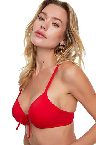 TRENDYOL Damen Bow Detailed Push-up Bikini Top, Rot, 34 EU von TRENDYOL