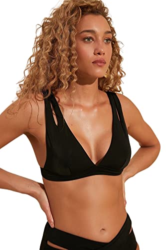 TRENDYOL Damen Ausschnitt Detaillierte Dreieckige Bikini-oberseite Bikini Top, Schwarz, 36 EU von TRENDYOL
