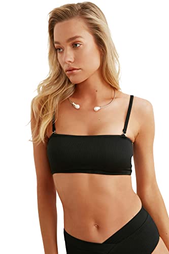 Trendyol Damen Textured Strapless Bikini Top, Schwarz, 40 EU von TRENDYOL