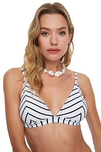 Trendyol Damen Gestreifte Bikini-top. Bikini Top, Weiß, 42 EU von TRENDYOL