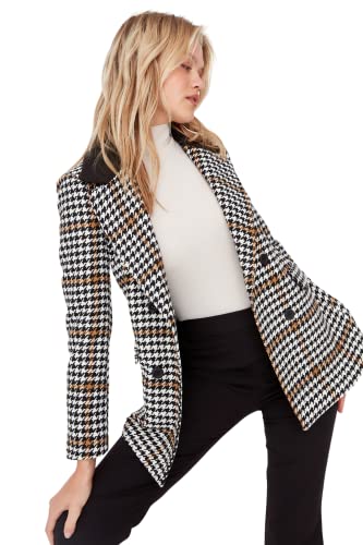 TRENDYOL Damen Trendyol Damen Regular Zweireihig Plaid Webstoff Blazer Coat, Grau, 36 EU von TRENDYOL