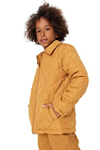 Trendyol Boy's Herren Regular Basic Plain Webstoff Winterjacke Coat, Camel, 7–8 Years von TRENDYOL