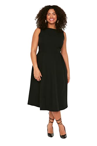 TRENDYOL Damen Midi A-linie Regular Plus Size Kleid, Schwarz, 50 Große Größen EU von TRENDYOL