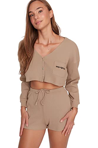 TRENDYOL Damen 2er-pack Gerade Lange Ärmel Lounge/Zuhause Tailliert Pyjama-set Pajama Set, Beige, M EU von TRENDYOL