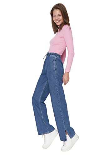 TRENDYOL Damen 90s Style Wide Leg Jeans, Dunkelblau, 42 EU von TRENDYOL
