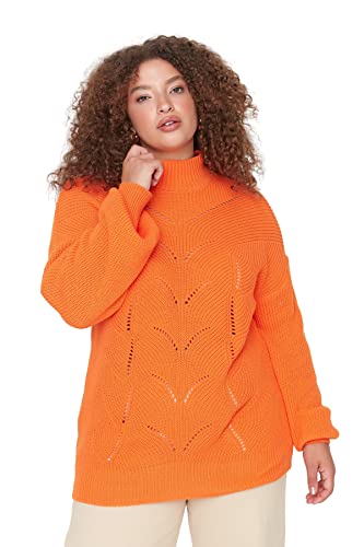 TRENDYOL Damen Ajouré Pullover Crew Neck Regular Plus Size Sweatshirt, Orange, XL EU von TRENDYOL