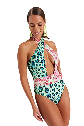 TRENDYOL Damen Women Animal Print Knit Swimsuit Baby Badebekleidung, Pink, 38 von TRENDYOL