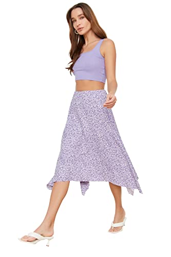 TRENDYOL Damen Asymmetrischer Gestrickter Rock Skirt Western, Lila, L von TRENDYOL