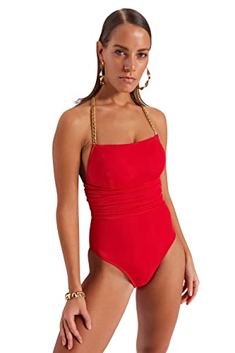 TRENDYOL Damen Badeanzug, Einfarbig Bademode, Rot, 36 von TRENDYOL