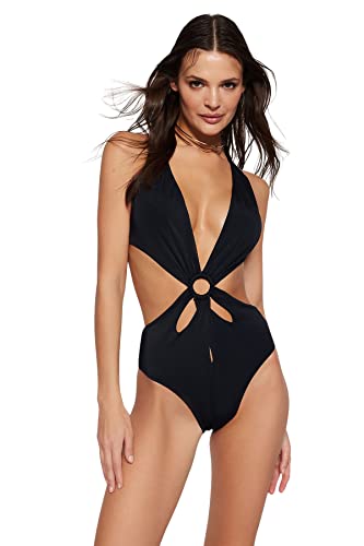 TRENDYOL Damen Badeanzug, Einfarbig Bademode, Schwarz, 38 von TRENDYOL