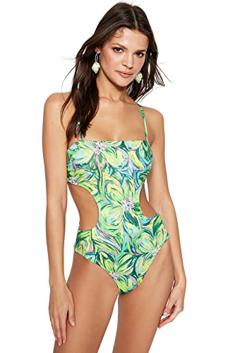 Trendyol Damen Badeanzug mit Blumenmuster Bademode, Grün-Mehrfarbig, 34 von TRENDYOL
