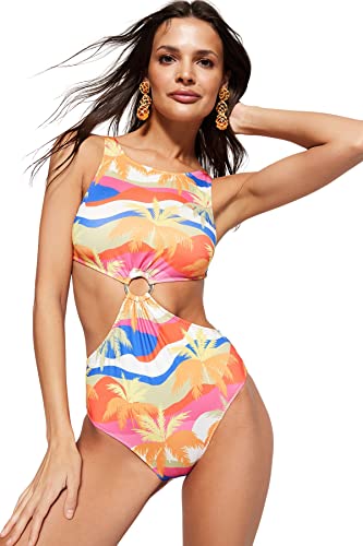 Trendyol Damen Badeanzug mit tropischem Strick Bademode, Sehr bunt, 42 von TRENDYOL