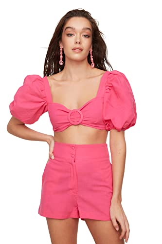 TRENDYOL Damen Ballonschlauchschnalle Shorts Bluse-team Skirt Set Contemporary, Rosa, 42 von TRENDYOL