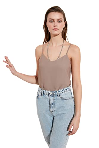 TRENDYOL Damen Basic Hanged Bluse. Blouse Westlich, Light Brown, 42 von TRENDYOL