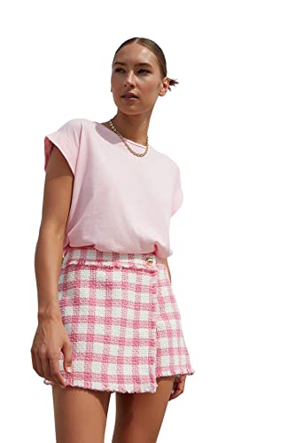TRENDYOL Damen Basic Regular Standard Rundhals Gewebtes T-Shirt, Rose, L von TRENDYOL