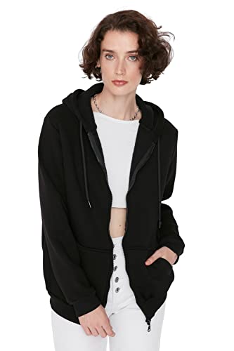 TRENDYOL Damen Kapuzensweatshirt in Oversize-Optik Sweatshirt, Schwarz, S von TRENDYOL