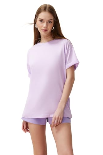TRENDYOL Damen Knit Basics Boyfriend Basic Rundhals Strick-T-Shirt, Flieder, S TRENDYOL Damen Knit Basics Boyfriend Basic Rundhals Strick-T-Shirt, Flieder, S von TRENDYOL