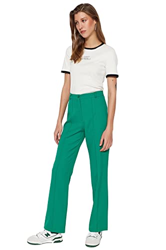 Trendyol Damen Basics Hohe Taille Bein Gerade Hose, smaragdgrün, 60 von TRENDYOL