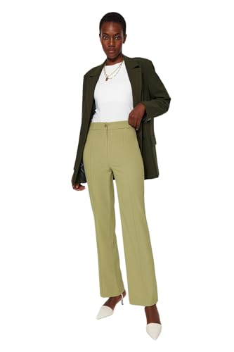 Trendyol Damen-Basics, hohe Taille, gerades Bein, Hose, grün, 66 von TRENDYOL