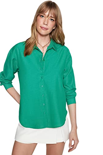 TRENDYOL Damen Basics Oversize Basic Kragen Gewebtes Hemd, Grün, 62 von TRENDYOL