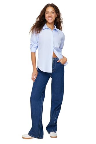 TRENDYOL Damen Basics Oversize Basic Kragen Gewebtes Hemd, Hellblau, 38 von TRENDYOL