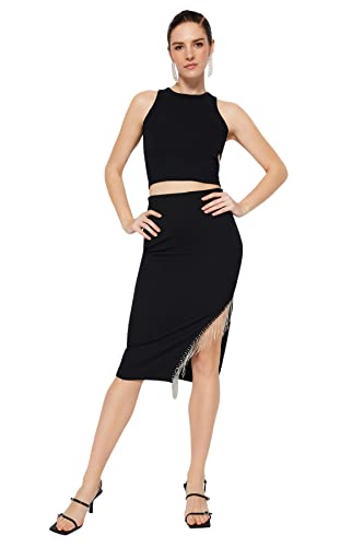 TRENDYOL Damen Trendyol Damen Midi Bodycone Bodycon Gestrickt Rock Skirt Rock, Schwarz, 42 von TRENDYOL