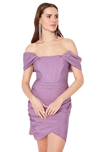 Trendyol Damen Wickelkleid, enganliegend, Glam Mini Bodycon Tailliertes gewebtes Kleid, violett, 42 von TRENDYOL